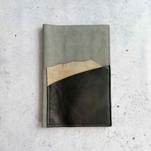 Grey velour double pockets - A5slim leather notebook