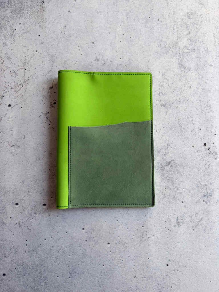 Lime green & Eucalyptus suede - A5 leather folio