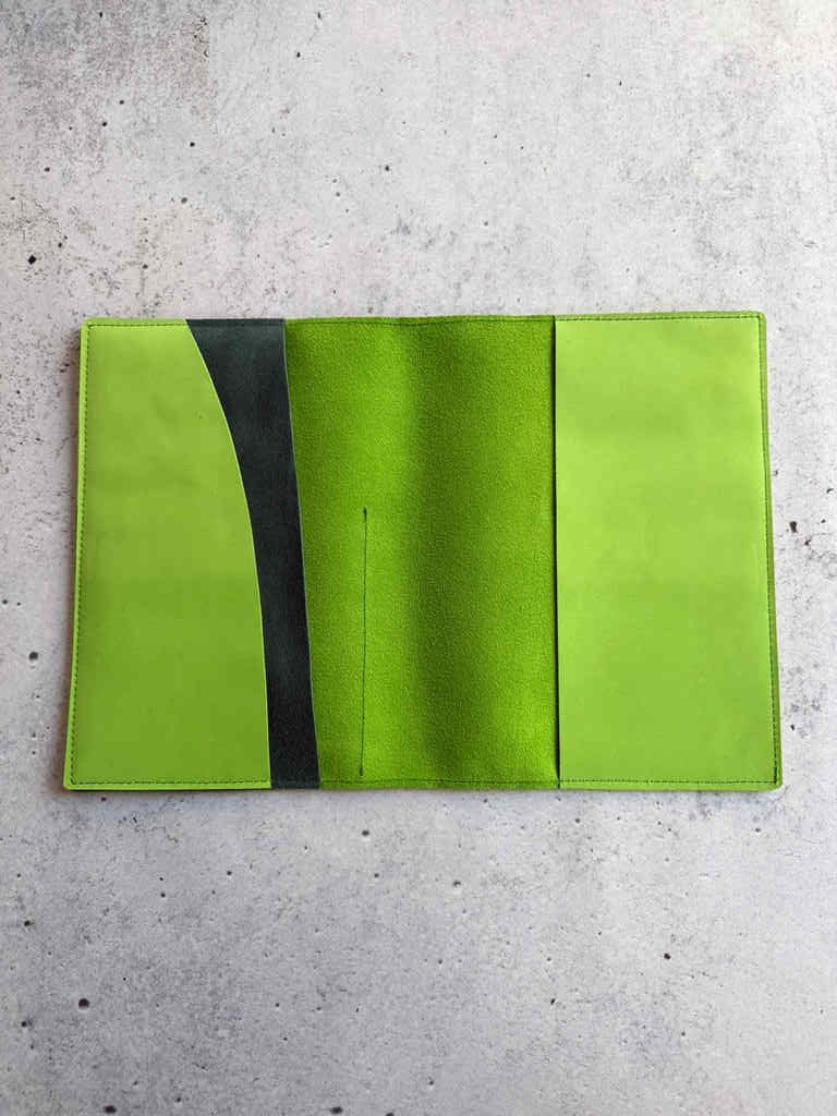 Lime green & Eucalyptus suede - A5 leather folio - Image 2