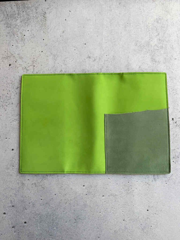 Lime green & Eucalyptus suede - A5 leather folio - Image 4