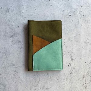 Green velour double pocket - A6 leather notebook