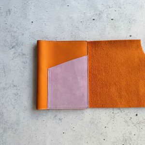 Smooth orange & Lilac trifold- A6 leather notebook (Copy)